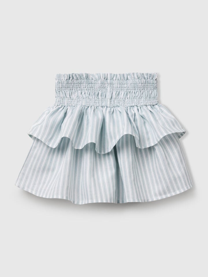 Benetton Floral Skirt With Flounces Air Force Blue