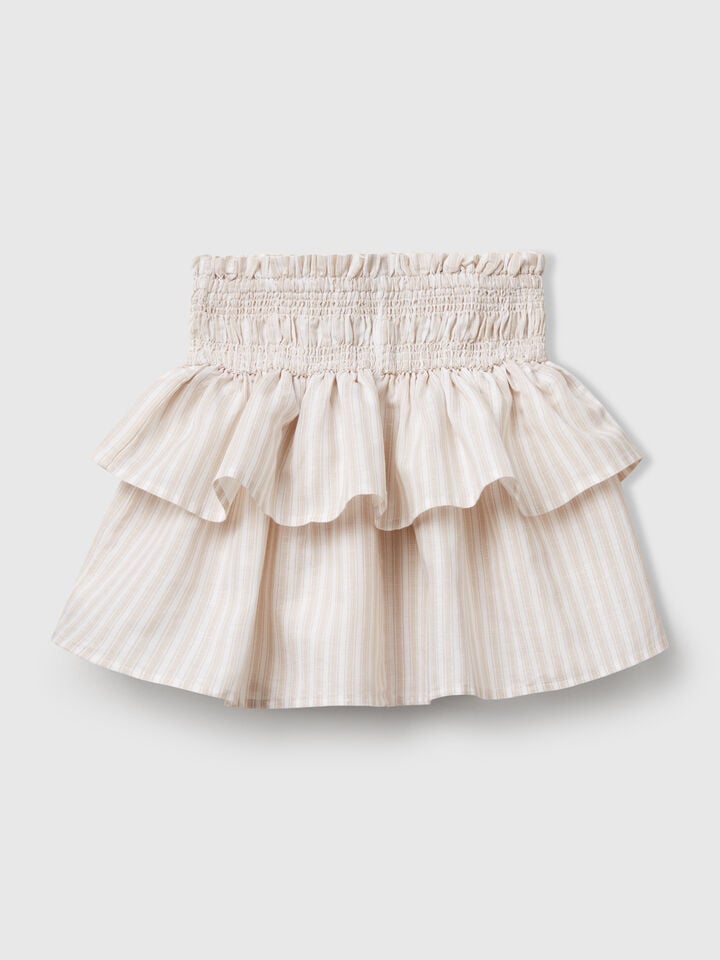 Benetton Floral Skirt With Flounces Beige