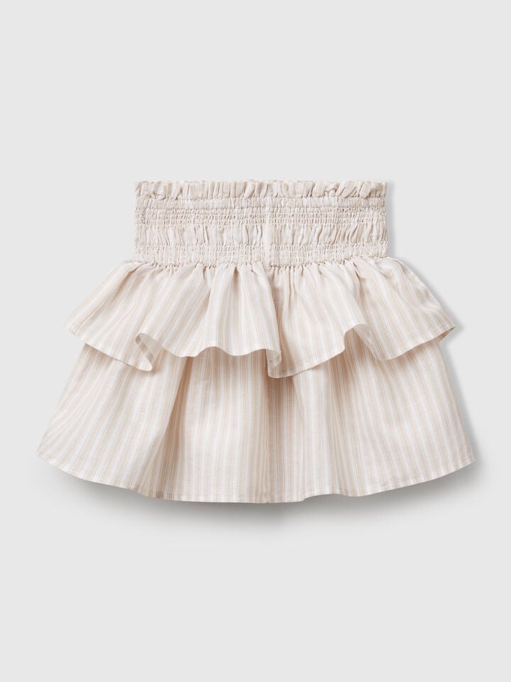 Benetton Floral Skirt With Flounces Beige