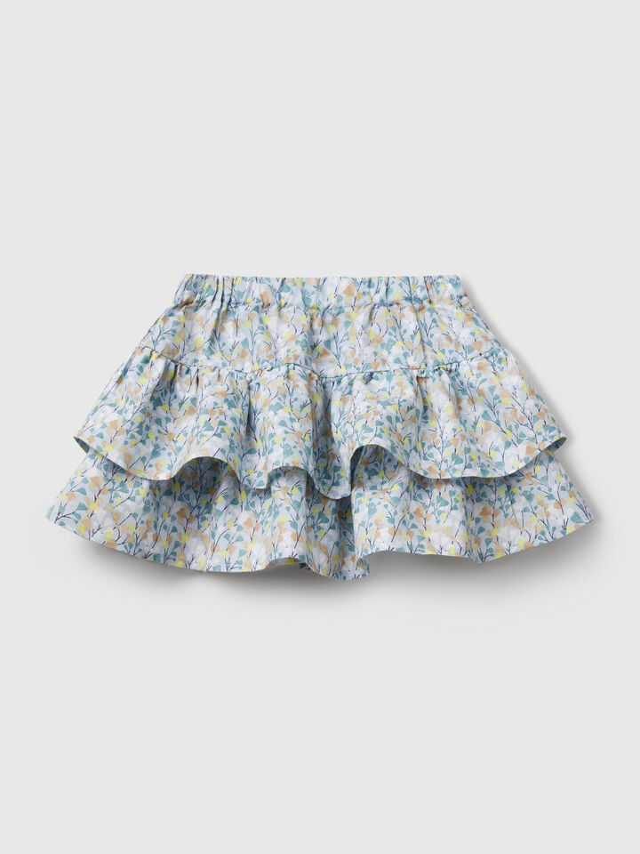 Benetton Floral Skirt With Flounces Multi-color