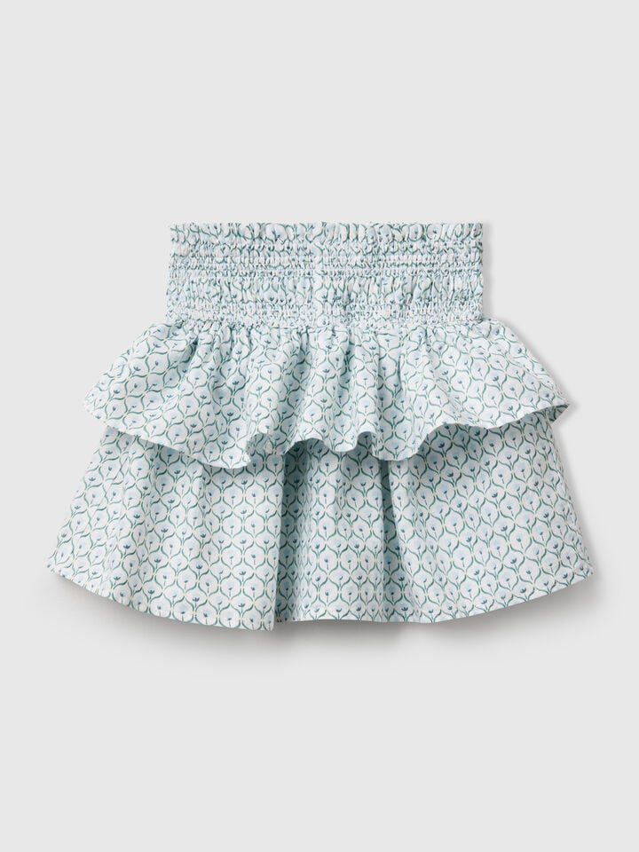 Benetton Floral Skirt With Flounces White