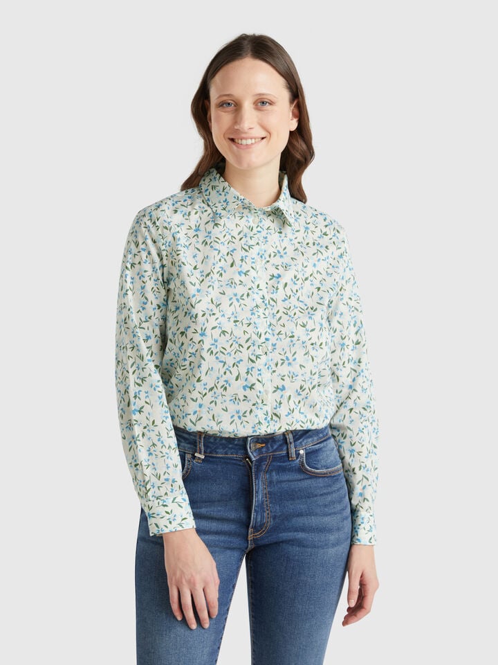 Benetton Floral White Shirt Multi-color