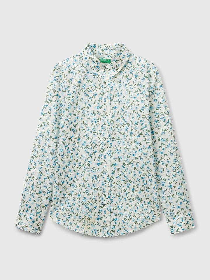 Benetton Floral White Shirt Multi-color