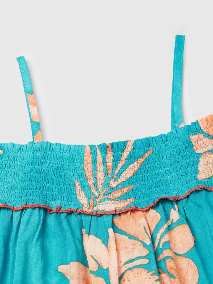 Benetton Flowy Dress With Flower Print Aqua