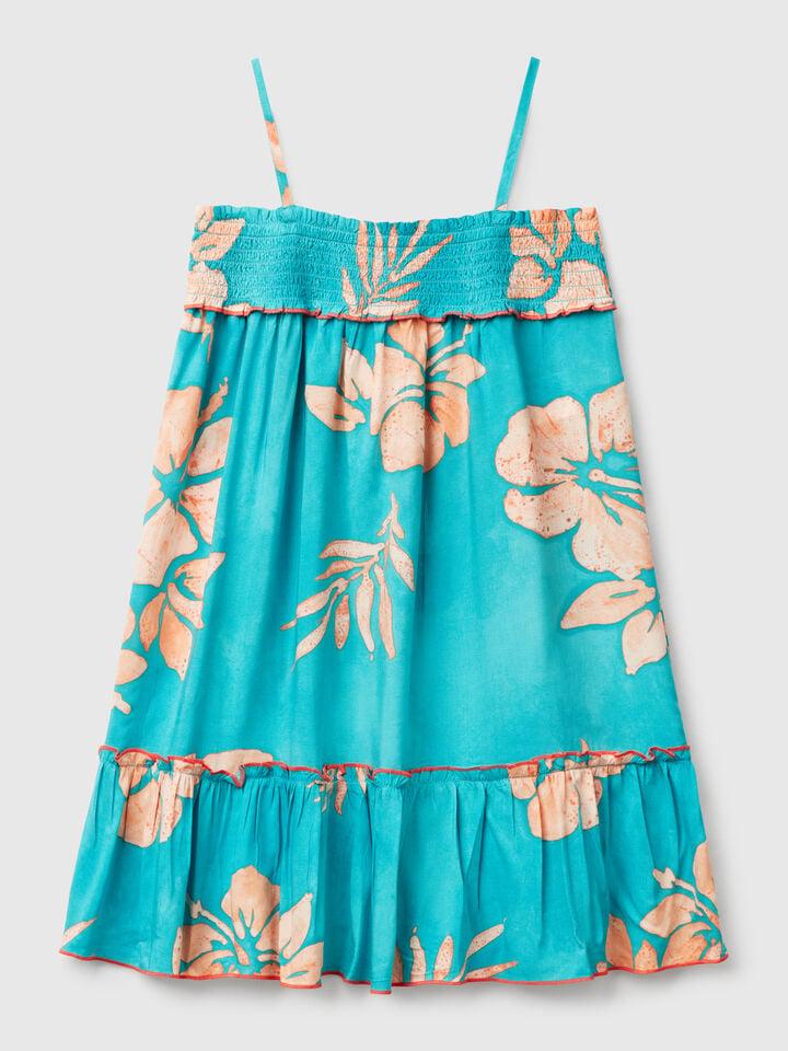 benetton Flowy dress with flower print Aqua