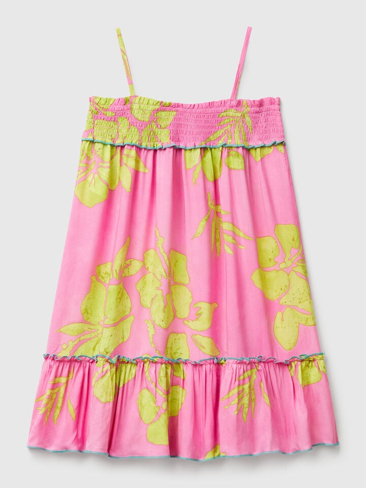 Benetton Flowy Dress With Flower Print Pink