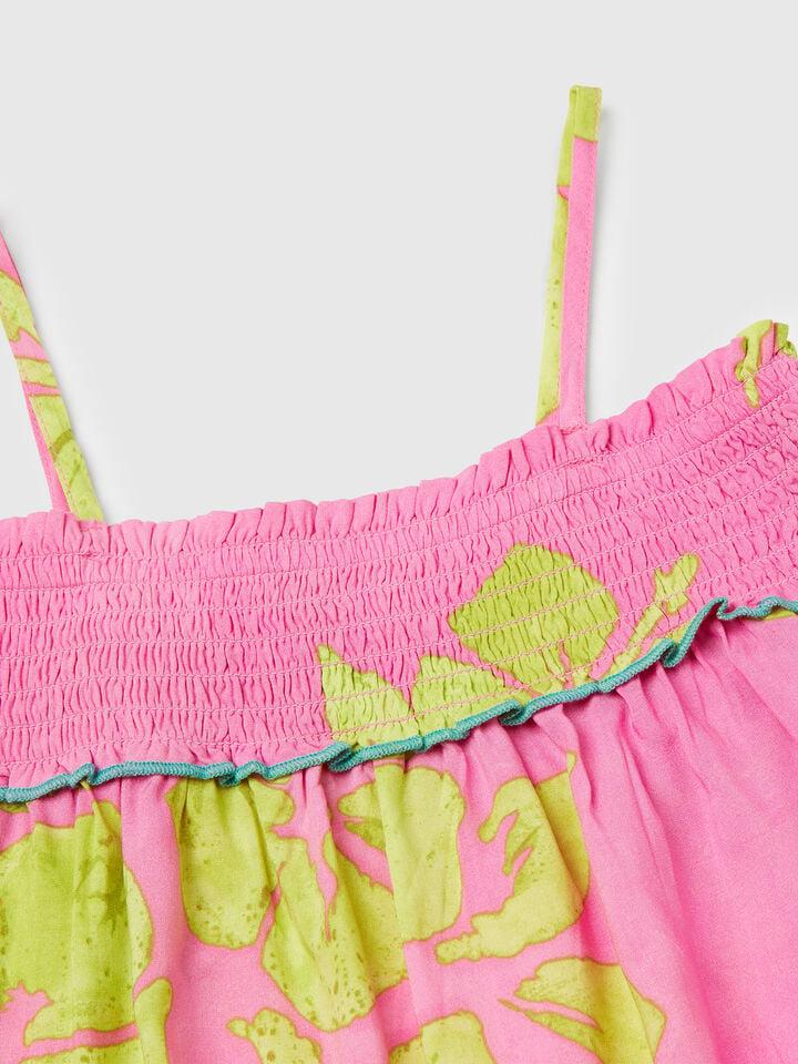 Benetton Flowy Dress With Flower Print Pink