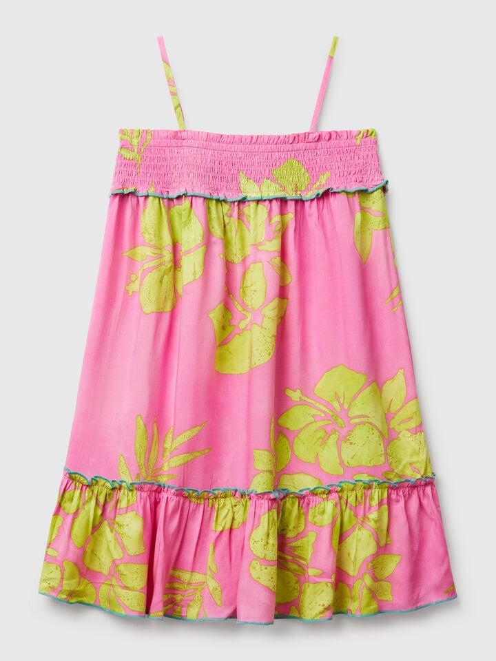 benetton Flowy dress with flower print Pink