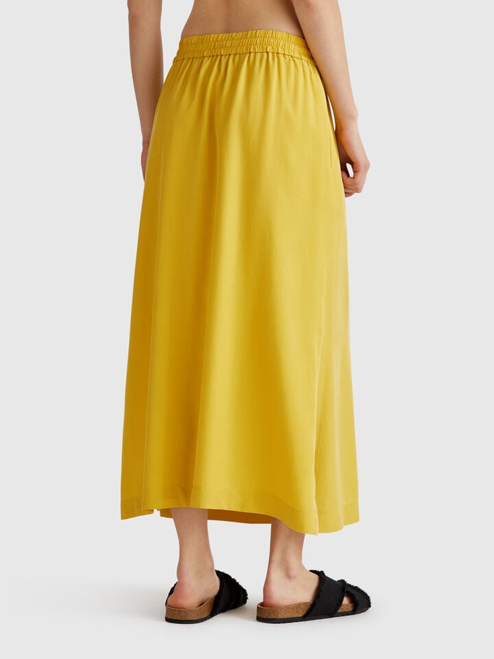 Benetton Flowy Midi Skirt Mustard
