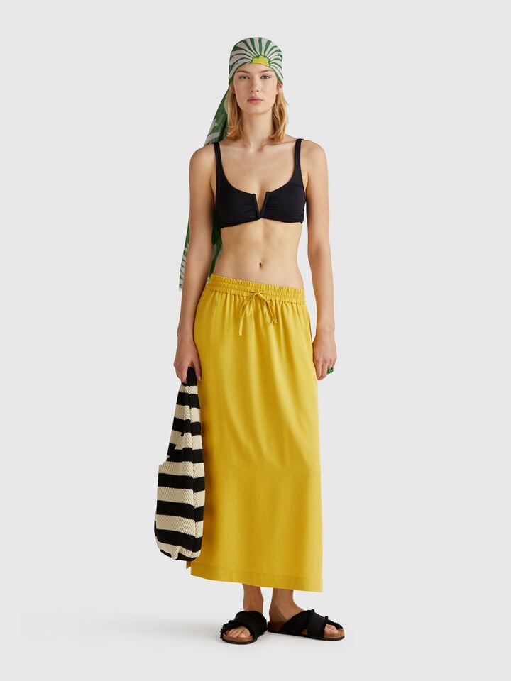 Benetton Flowy Midi Skirt Mustard