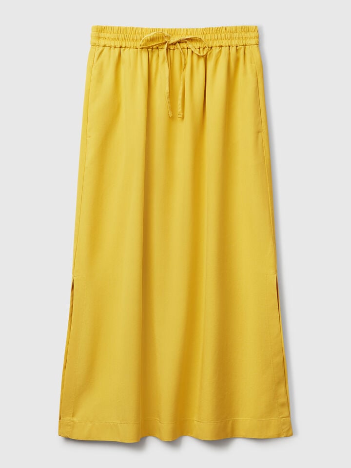 Benetton Flowy Midi Skirt Mustard