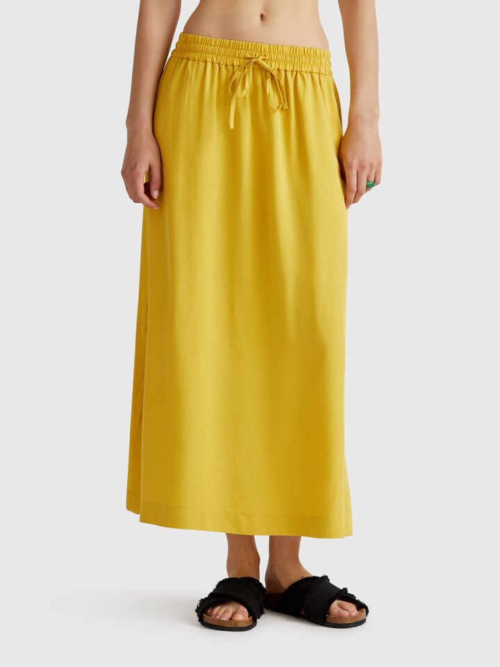 benetton Flowy midi skirt Mustard