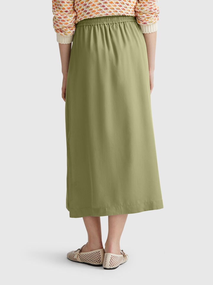 Benetton Flowy Midi Skirt Olive Green