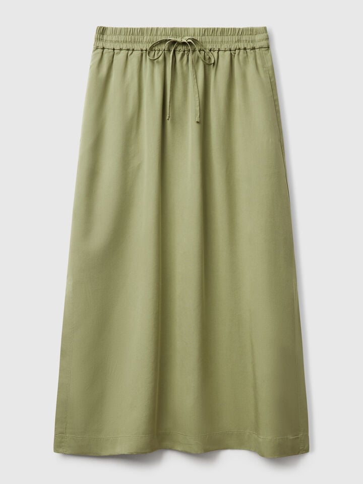 Benetton Flowy Midi Skirt Olive Green