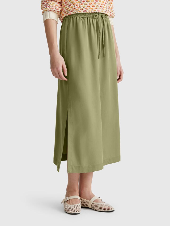 benetton Flowy midi skirt Olive Green