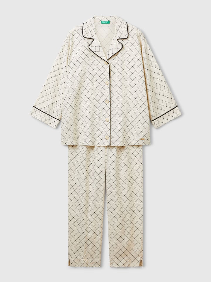 Benetton Flowy Pyjamas With Print Beige