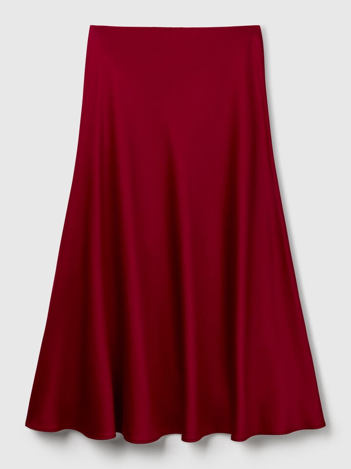 Benetton Flowy Satin Look Skirt Burgundy