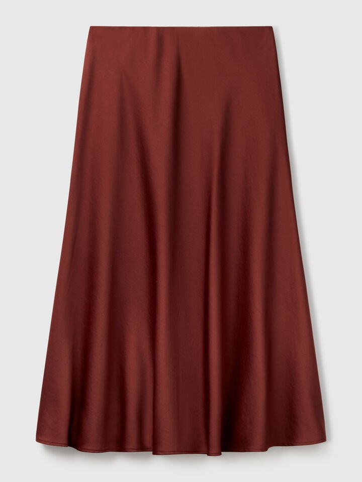 Benetton Flowy Satin Look Skirt Burnt