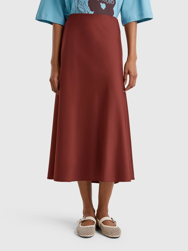 benetton Flowy satin look skirt Burnt
