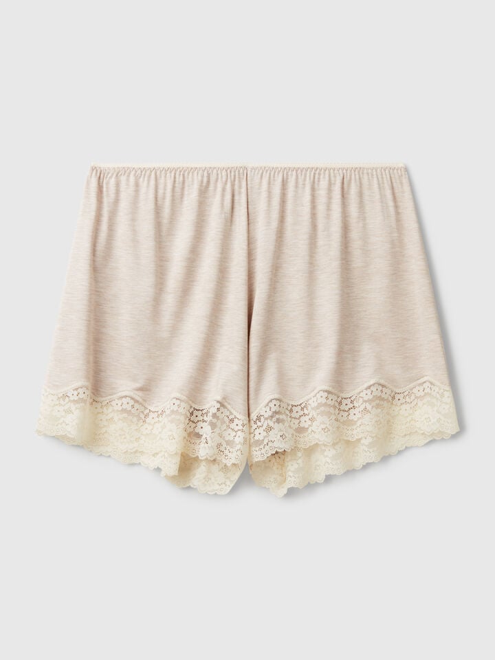 Benetton Flowy Shorts With Lace Beige