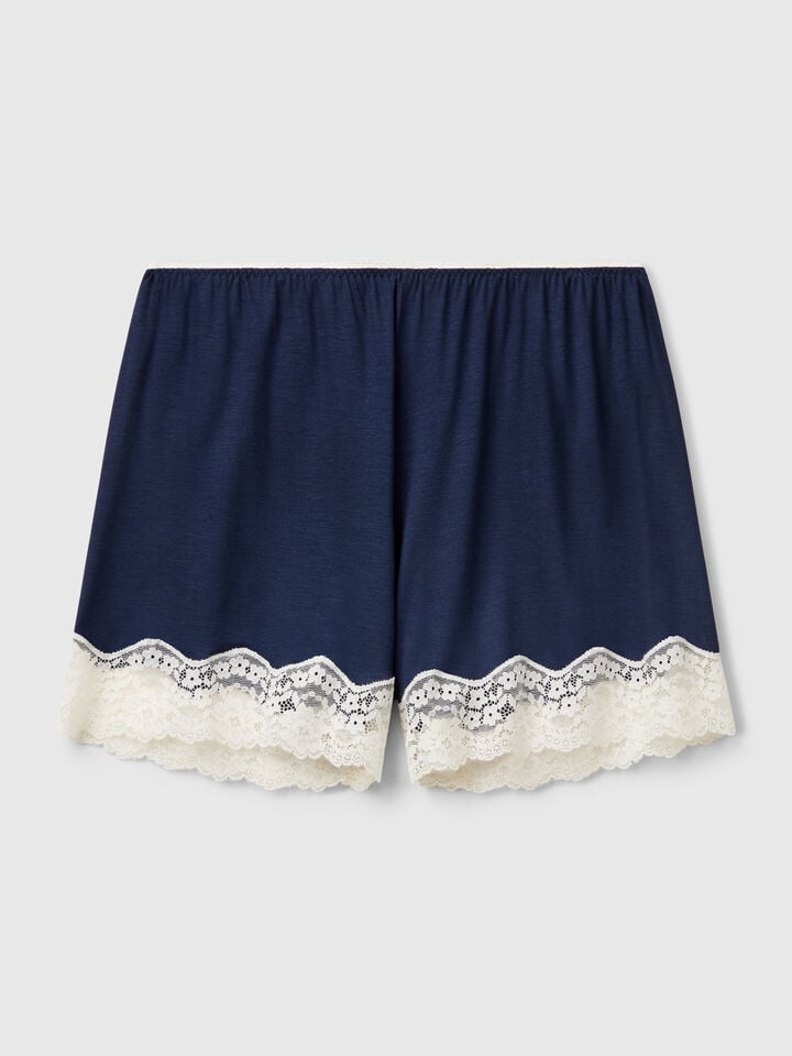 Benetton Flowy Shorts With Lace Dark Blue