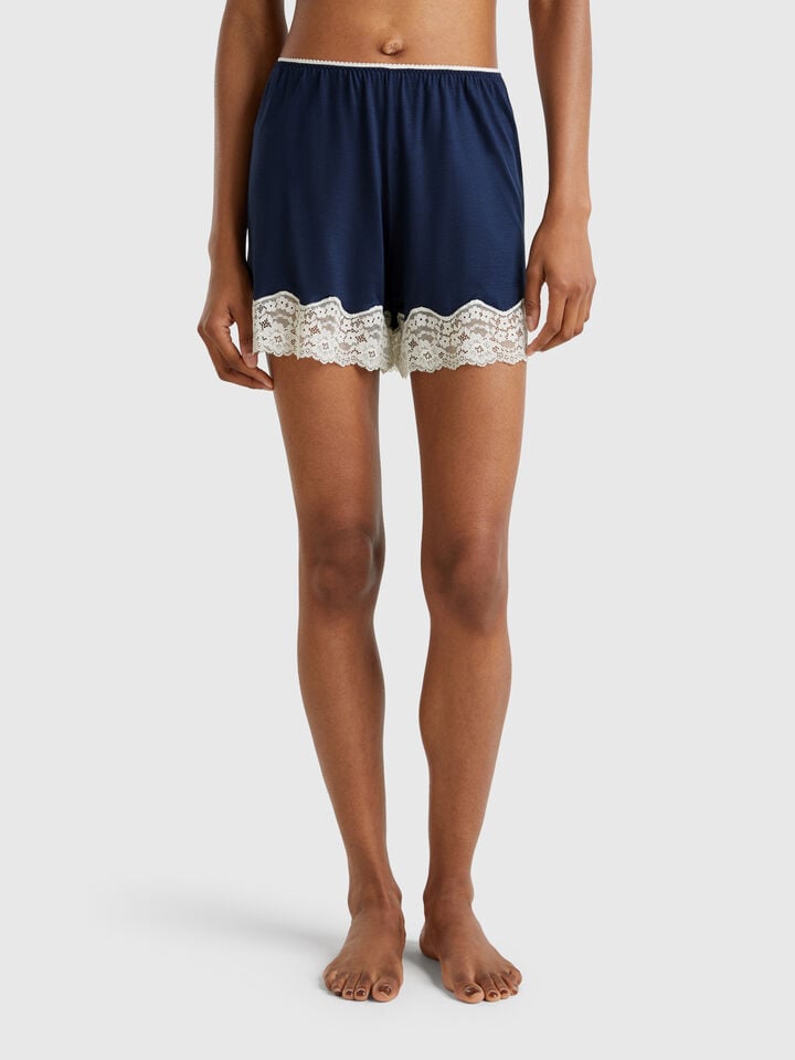 benetton Flowy shorts with lace Dark Blue