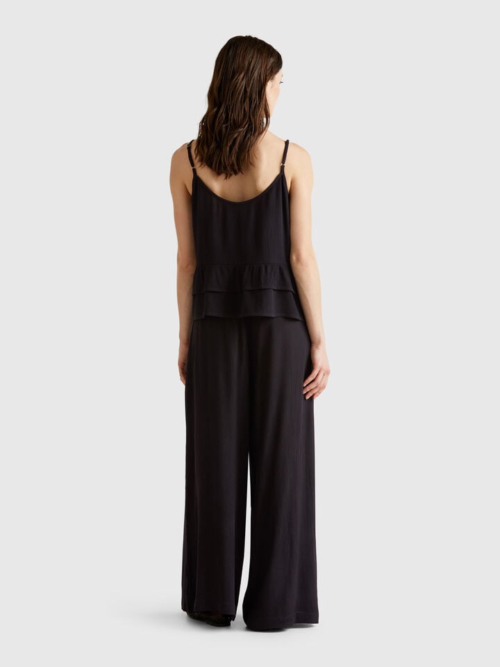 Benetton Flowy Top With Flounce Black