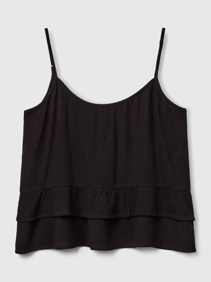 Benetton Flowy Top With Flounce Black