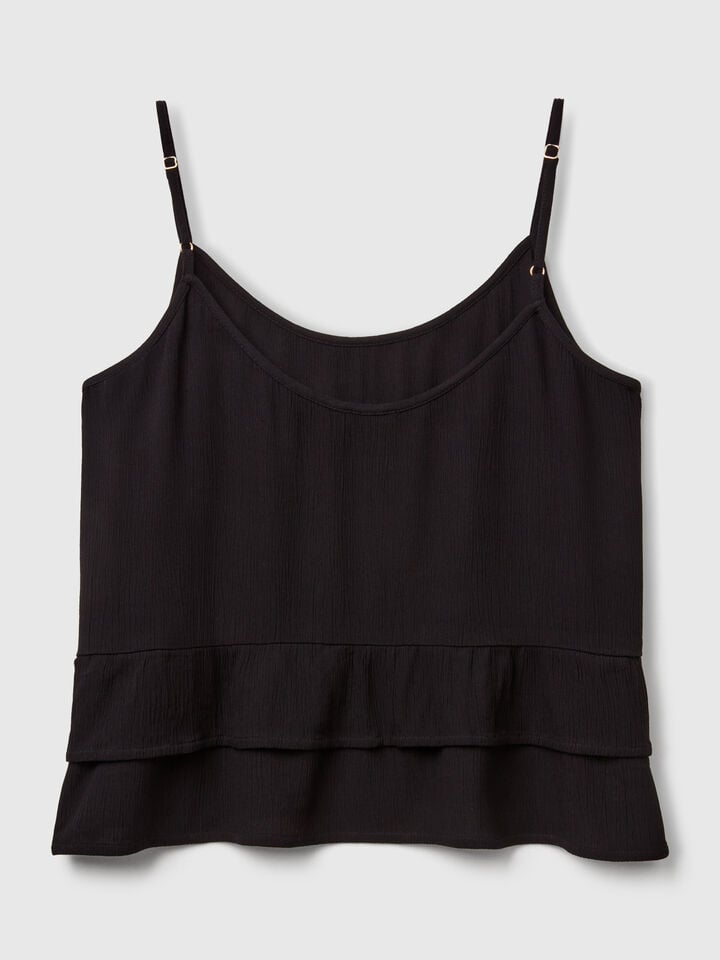 Benetton Flowy Top With Flounce Black