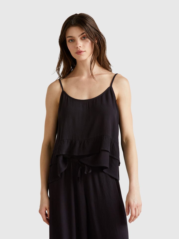 Benetton Flowy Top With Flounce Black