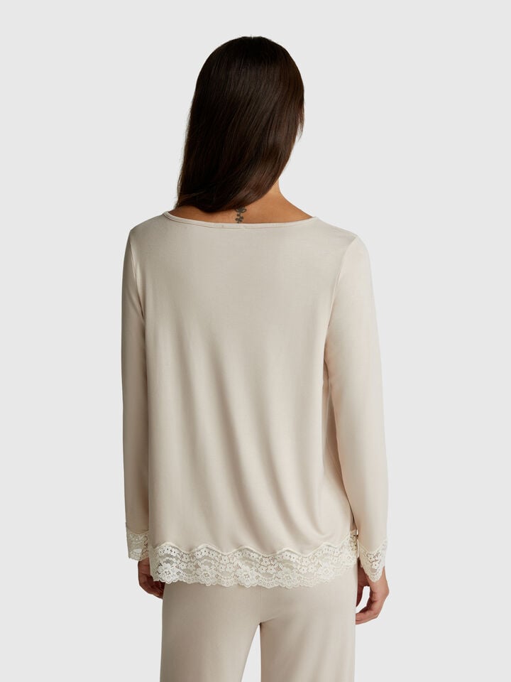 Benetton Flowy Top With Lace Beige