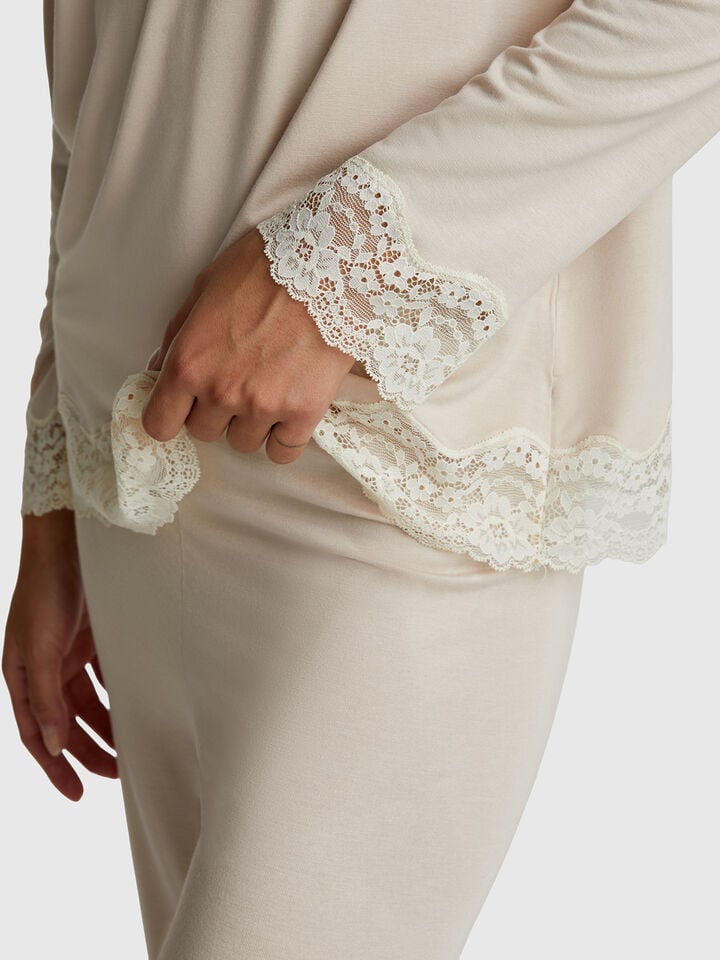 Benetton Flowy Top With Lace Beige