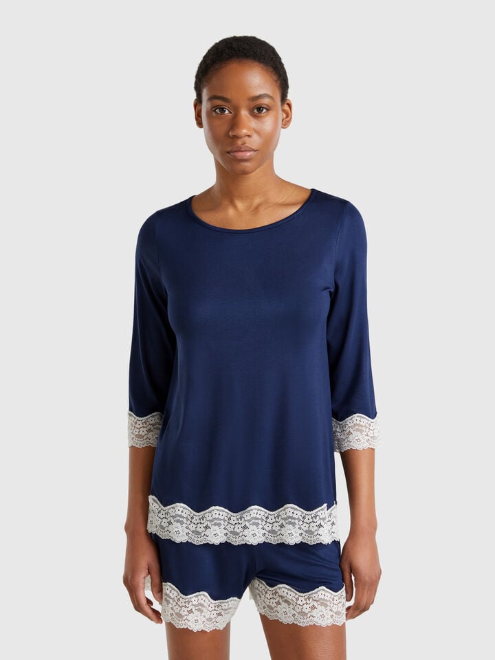 benetton Flowy top with lace details Dark Blue