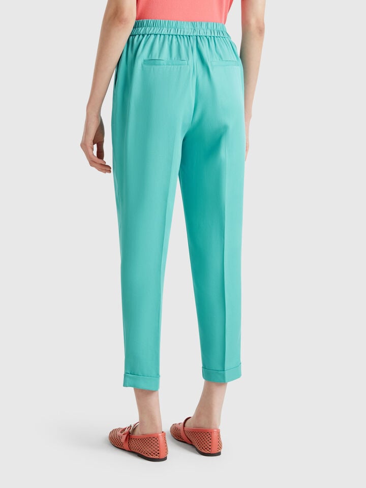 Benetton Flowy Trousers With Cuffs Aqua