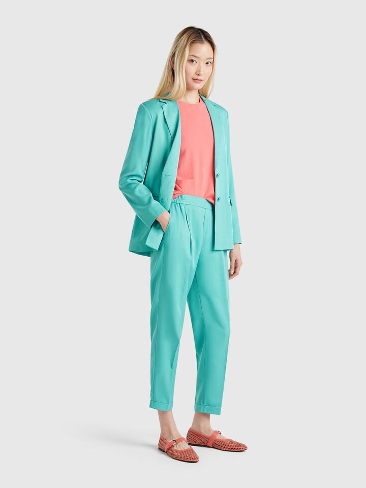 Benetton Flowy Trousers With Cuffs Aqua