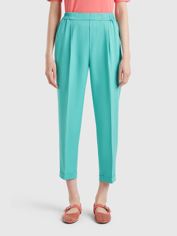 benetton Flowy trousers with cuffs Aqua