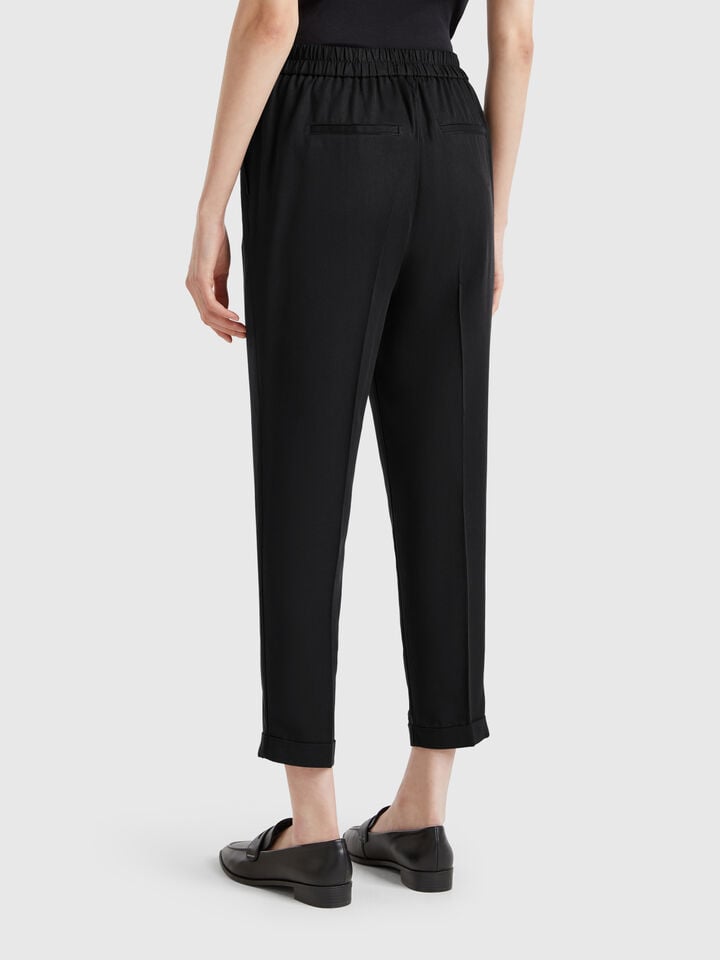 Benetton Flowy Trousers With Cuffs Black