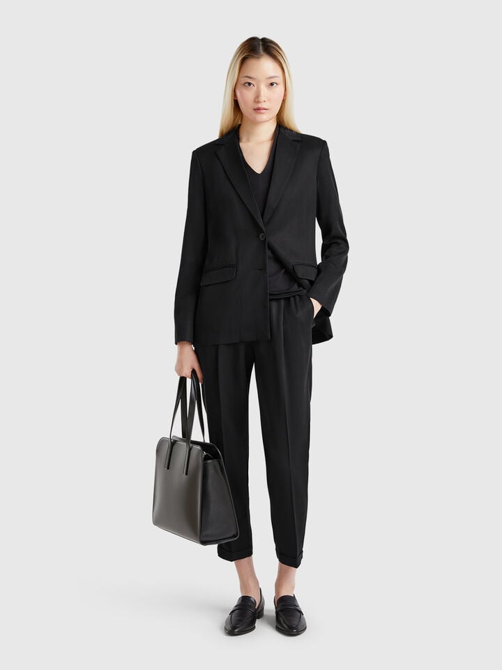 Benetton Flowy Trousers With Cuffs Black