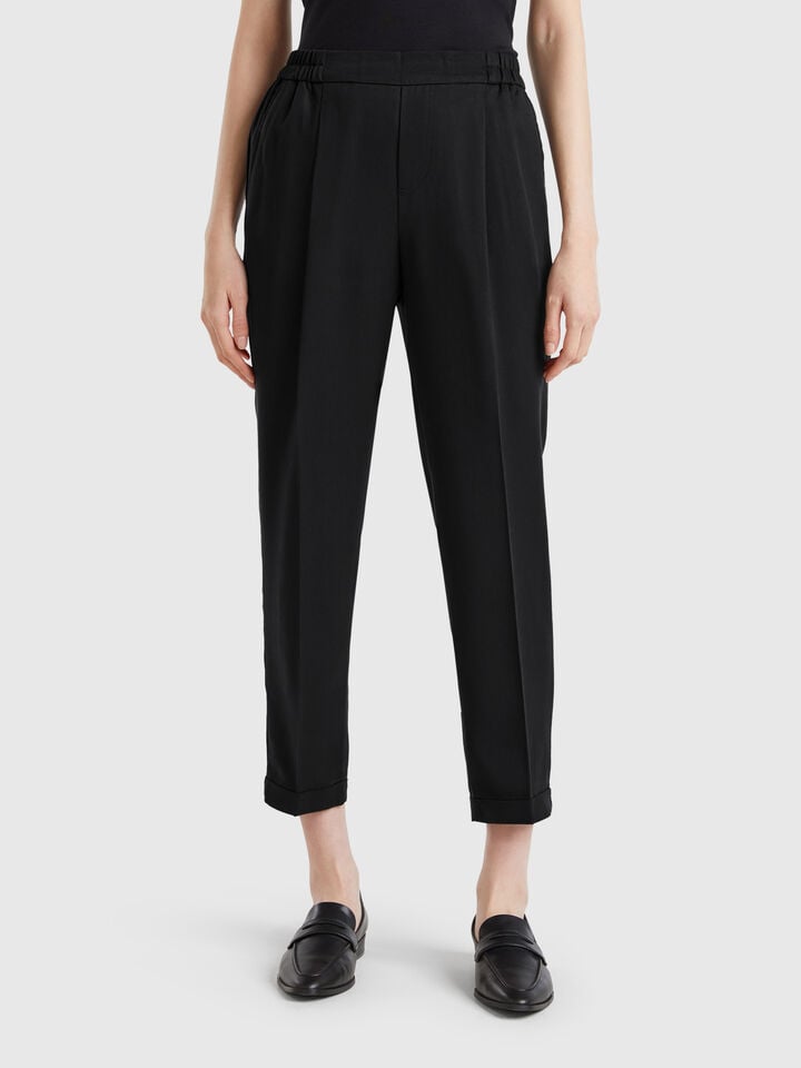 benetton Flowy trousers with cuffs Black