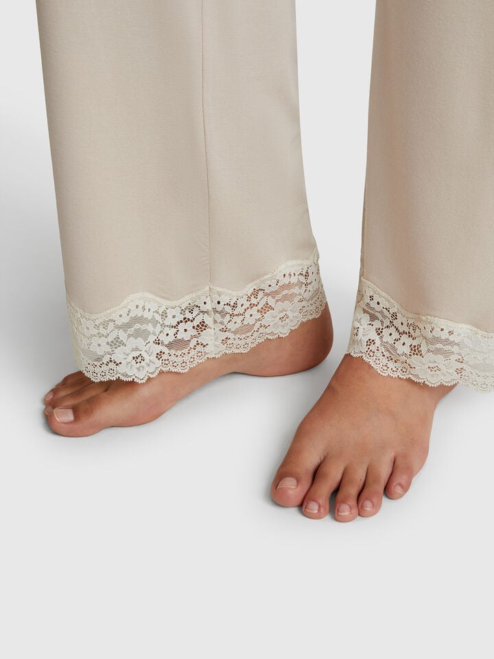 Benetton Flowy Trousers With Lace Beige