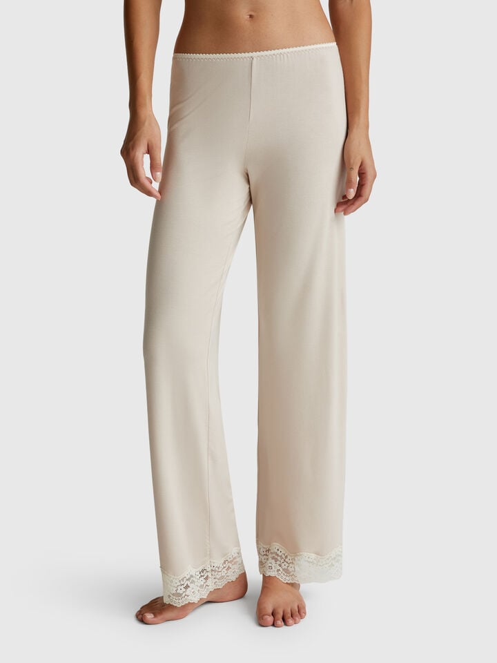 benetton Flowy trousers with lace Beige