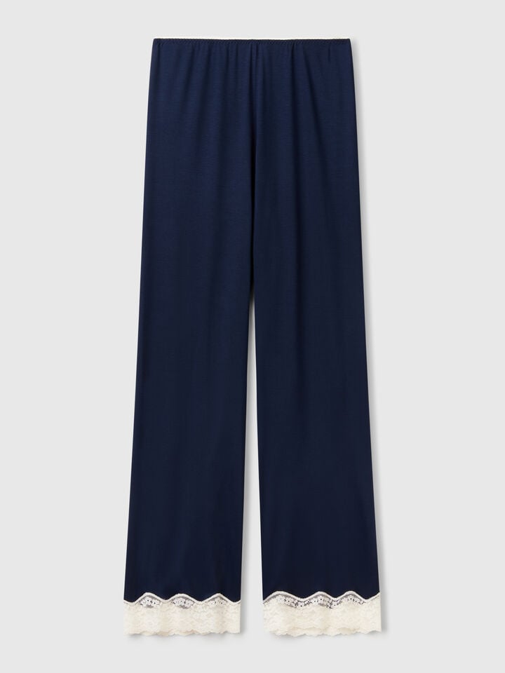 Benetton Flowy Trousers With Lace Dark Blue