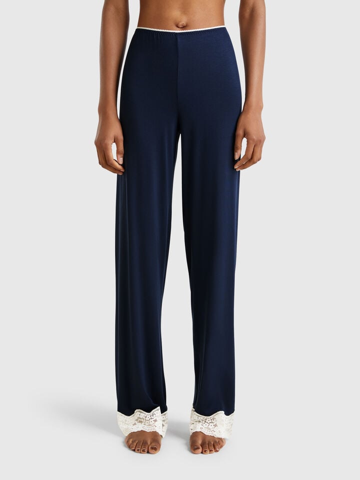 benetton Flowy trousers with lace Dark Blue