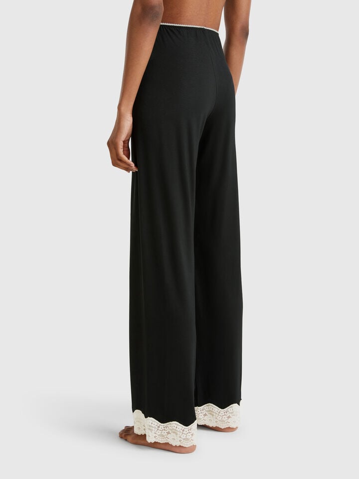 Benetton Flowy Trousers With Lace Details Black