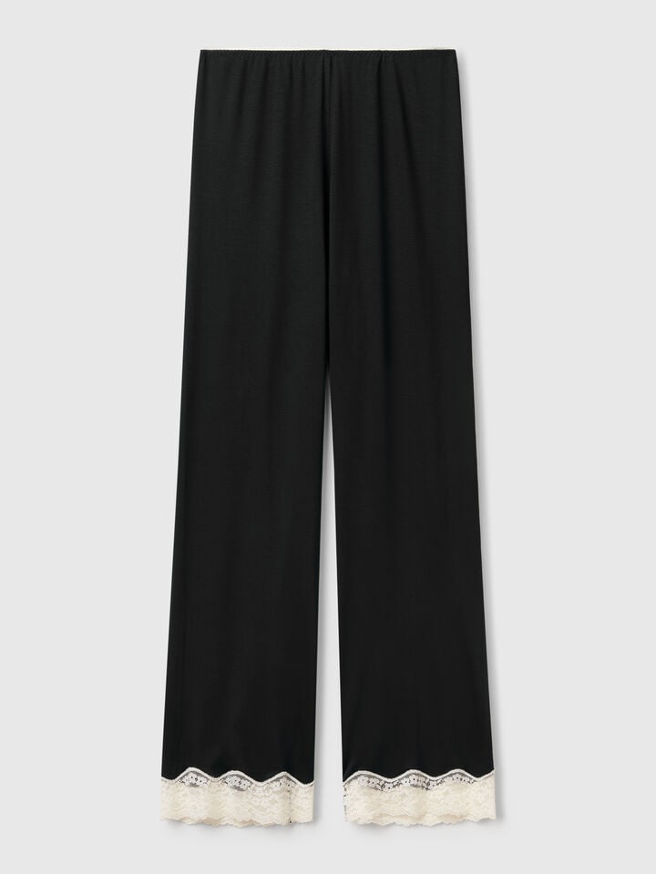 Benetton Flowy Trousers With Lace Details Black