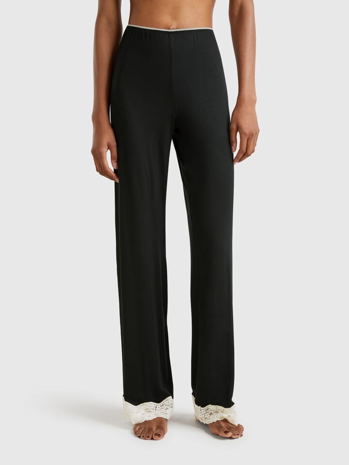 benetton Flowy trousers with lace details Black