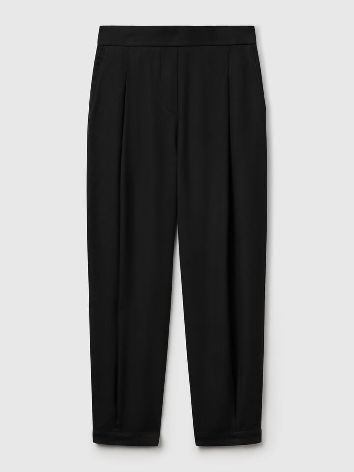 Benetton Flowy Trousers With Pleats Black