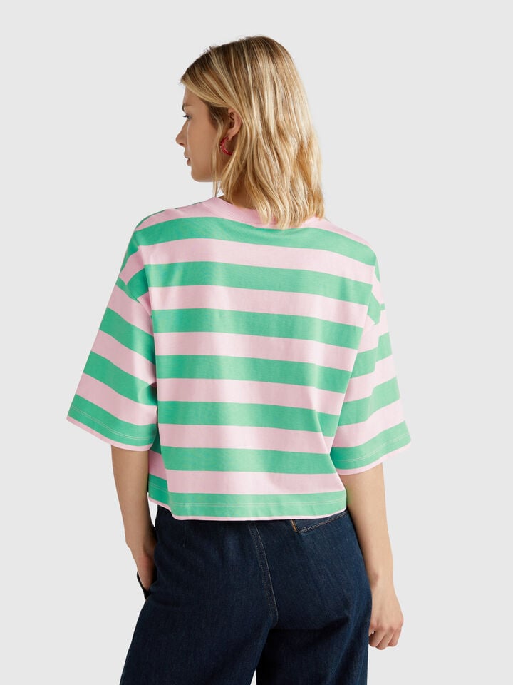 Benetton Green And Pink Striped T-shirt Green