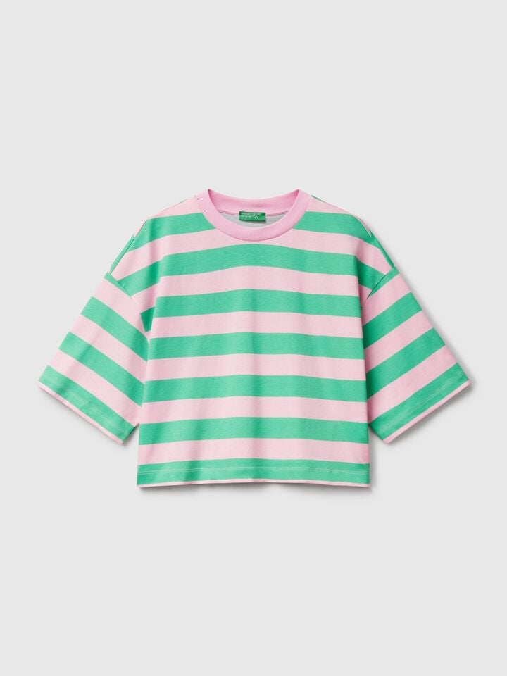 Benetton Green And Pink Striped T-shirt Green