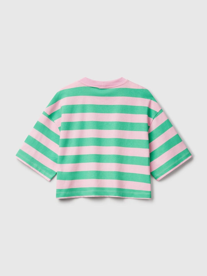 Benetton Green And Pink Striped T-shirt Green